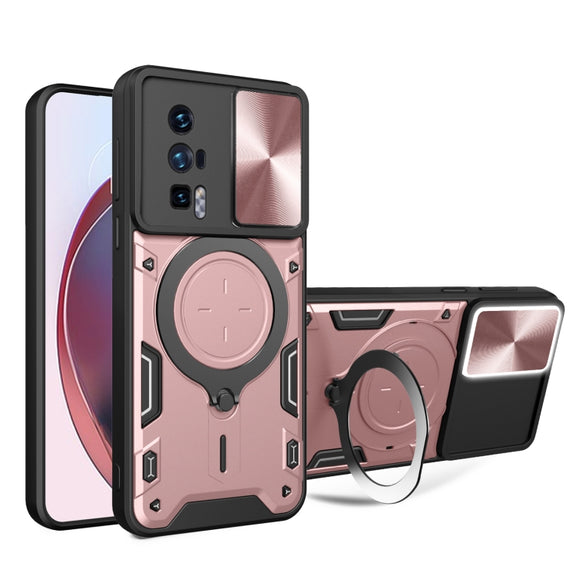 For Xiaomi Poco F5 Pro/Redmi K60  CD Texture Sliding Camshield Magnetic Holder Phone Case(Pink)