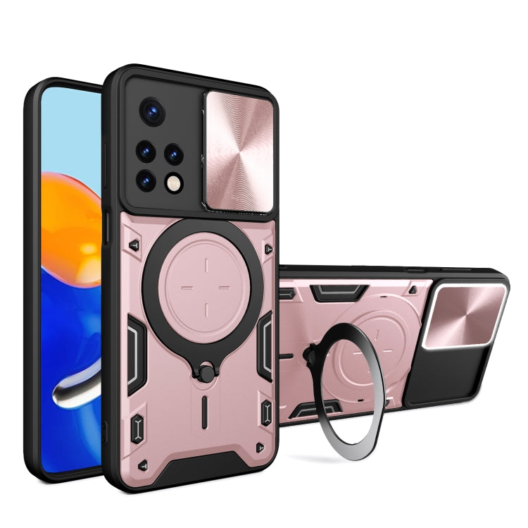 For Xiaomi Redmi Note 11 Global CD Texture Sliding Camshield Magnetic Holder Phone Case(Pink) - Xiaomi Cases by PMC TechLife | Online Shopping South Africa | PMC TechLife | Buy Now Pay Later Mobicred