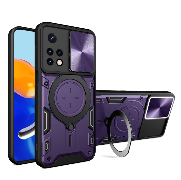 For Xiaomi Redmi Note 11 Global CD Texture Sliding Camshield Magnetic Holder Phone Case(Purple) - Xiaomi Cases by PMC TechLife | Online Shopping South Africa | PMC TechLife | Buy Now Pay Later Mobicred