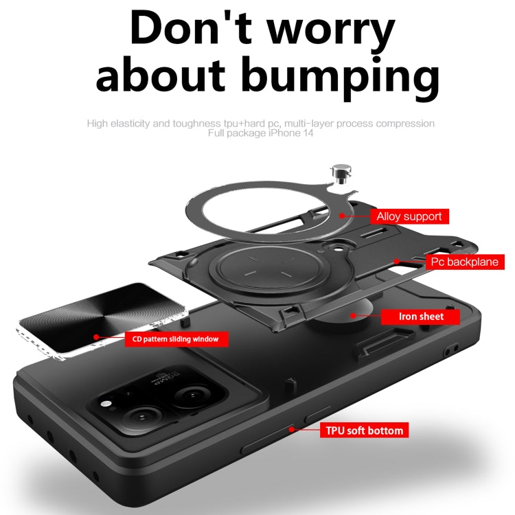 For Xiaomi 13T / Redmi K60 Ultra CD Texture Sliding Camshield Magnetic Holder Phone Case(Black) - Redmi K60 Ultra Cases by PMC TechLife | Online Shopping South Africa | PMC TechLife | Buy Now Pay Later Mobicred
