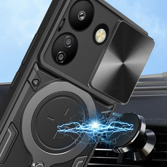 For Xiaomi Redmi 13C 4G CD Texture Sliding Camshield Magnetic Holder Phone Case(Black)