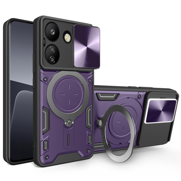 For Xiaomi Redmi 13C 4G CD Texture Sliding Camshield Magnetic Holder Phone Case(Purple) - free shipping - PMC TechLife - Order now!