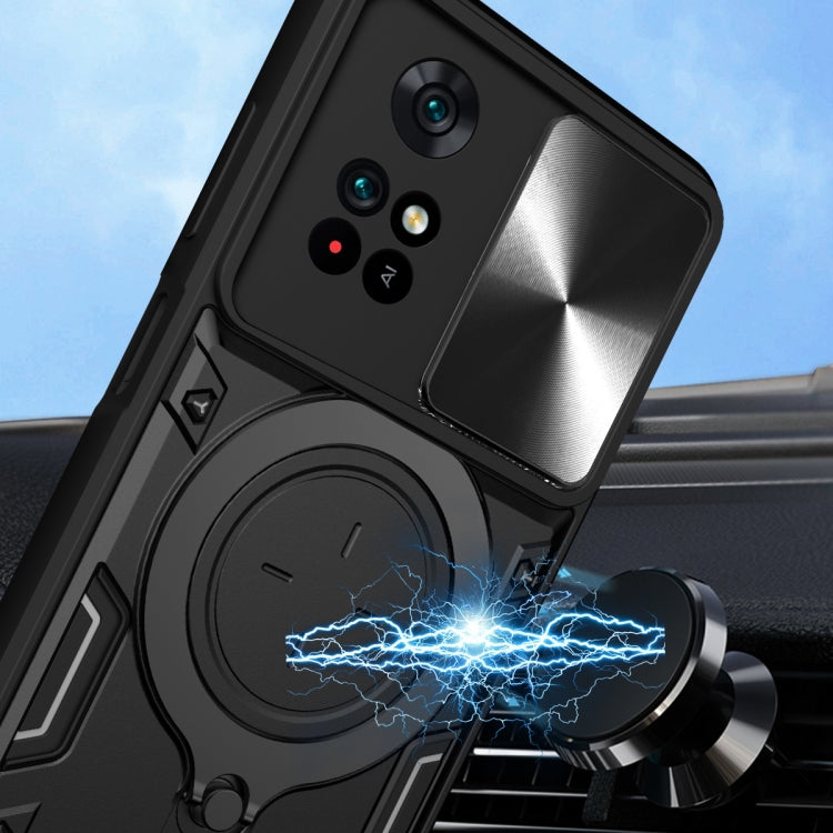 For Xiaomi Poco M4 Pro 4G CD Texture Sliding Camshield Magnetic Holder Phone Case(Black) - Xiaomi Cases by PMC TechLife | Online Shopping South Africa | PMC TechLife | Buy Now Pay Later Mobicred