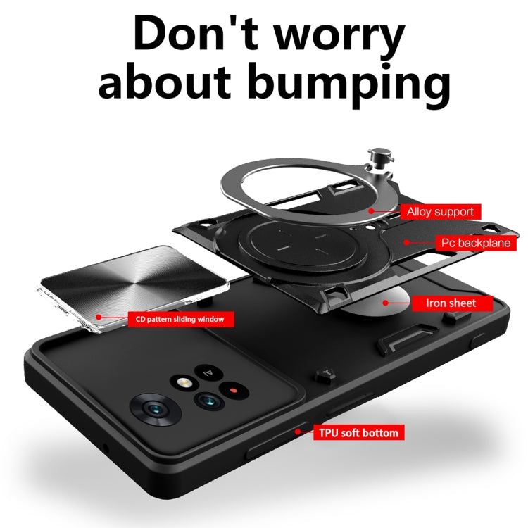 For Xiaomi Poco M4 Pro 4G CD Texture Sliding Camshield Magnetic Holder Phone Case(Red) - Xiaomi Cases by PMC TechLife | Online Shopping South Africa | PMC TechLife | Buy Now Pay Later Mobicred