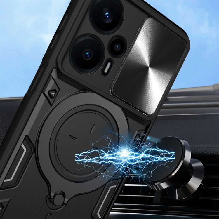 For Xiaomi Redmi Note 12 Turbo CD Texture Sliding Camshield Magnetic Holder Phone Case(Blue) - Xiaomi Cases by PMC TechLife | Online Shopping South Africa | PMC TechLife | Buy Now Pay Later Mobicred