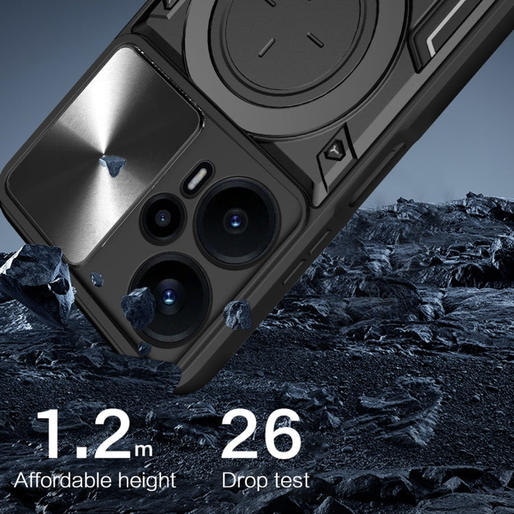 For Xiaomi Redmi Note 12 Turbo CD Texture Sliding Camshield Magnetic Holder Phone Case(Silver) - Xiaomi Cases by PMC TechLife | Online Shopping South Africa | PMC TechLife | Buy Now Pay Later Mobicred