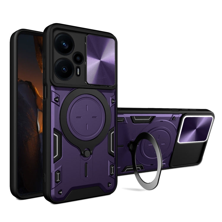 For Xiaomi Redmi Note 12 Turbo CD Texture Sliding Camshield Magnetic Holder Phone Case(Purple) - Xiaomi Cases by PMC TechLife | Online Shopping South Africa | PMC TechLife | Buy Now Pay Later Mobicred