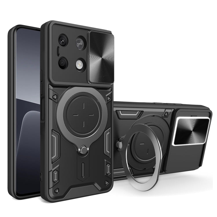 For Xiaomi Redmi Note 13 5G CD Texture Sliding Camshield Magnetic Holder Phone Case(Black) - Note 13 Cases by PMC TechLife | Online Shopping South Africa | PMC TechLife | Buy Now Pay Later Mobicred