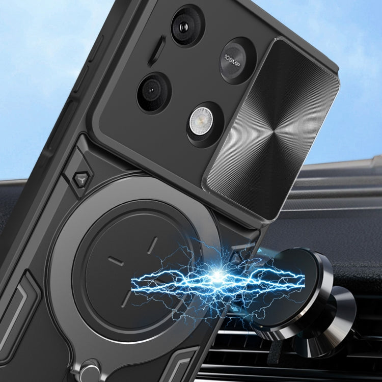 For Xiaomi Redmi Note 13 5G CD Texture Sliding Camshield Magnetic Holder Phone Case(Black) - Note 13 Cases by PMC TechLife | Online Shopping South Africa | PMC TechLife | Buy Now Pay Later Mobicred