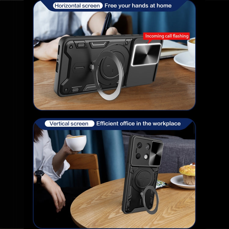 For Xiaomi Redmi Note 13 5G CD Texture Sliding Camshield Magnetic Holder Phone Case(Black) - Note 13 Cases by PMC TechLife | Online Shopping South Africa | PMC TechLife | Buy Now Pay Later Mobicred