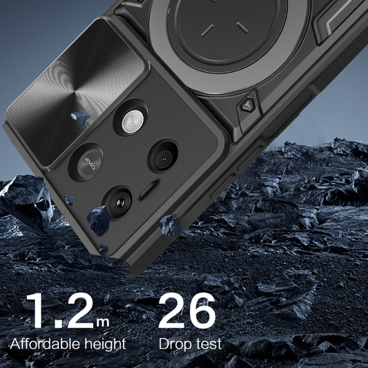 For Xiaomi Redmi Note 13 5G CD Texture Sliding Camshield Magnetic Holder Phone Case(Black) - Note 13 Cases by PMC TechLife | Online Shopping South Africa | PMC TechLife | Buy Now Pay Later Mobicred