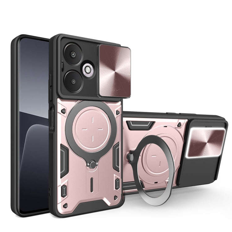 For Xiaomi Redmi 13C 5G Global CD Texture Sliding Camshield Magnetic Holder Phone Case(Pink) - free shipping - PMC TechLife - Order now!
