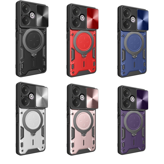 For Xiaomi Redmi 13C 5G Global CD Texture Sliding Camshield Magnetic Holder Phone Case(Red)