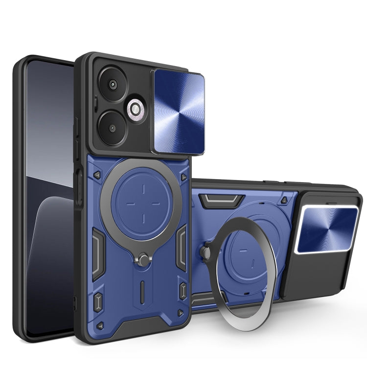 For Xiaomi Redmi 13C 5G Global CD Texture Sliding Camshield Magnetic Holder Phone Case(Blue) - Xiaomi Cases by PMC TechLife | Online Shopping South Africa | PMC TechLife | Buy Now Pay Later Mobicred