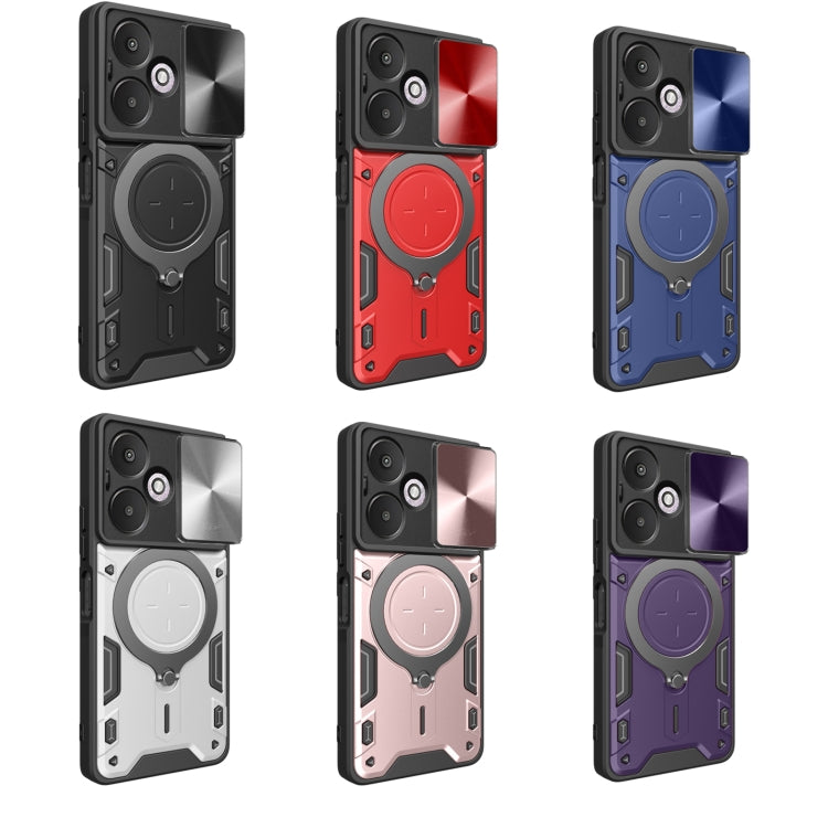 For Xiaomi Redmi 13C 5G Global CD Texture Sliding Camshield Magnetic Holder Phone Case(Silver) - 13C Cases by PMC TechLife | Online Shopping South Africa | PMC TechLife | Buy Now Pay Later Mobicred