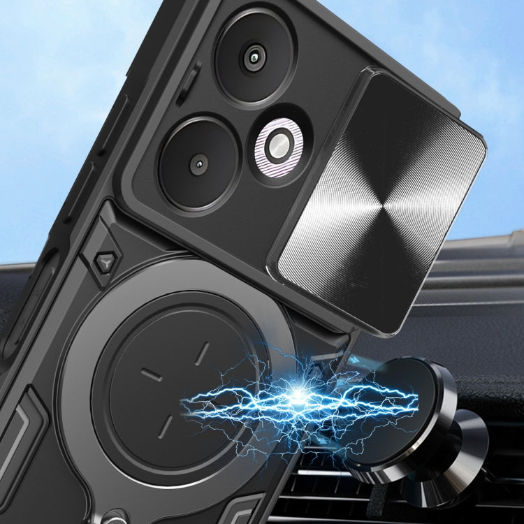 For Xiaomi Redmi 13C 5G Global CD Texture Sliding Camshield Magnetic Holder Phone Case(Silver) - 13C Cases by PMC TechLife | Online Shopping South Africa | PMC TechLife | Buy Now Pay Later Mobicred