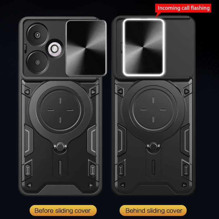 For Xiaomi Redmi 13C 5G Global CD Texture Sliding Camshield Magnetic Holder Phone Case(Silver) - 13C Cases by PMC TechLife | Online Shopping South Africa | PMC TechLife | Buy Now Pay Later Mobicred