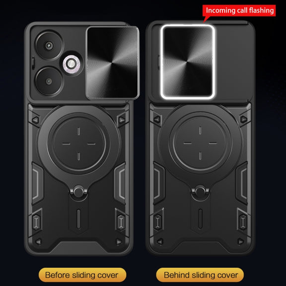 For Xiaomi Redmi 13C 5G Global CD Texture Sliding Camshield Magnetic Holder Phone Case(Purple)