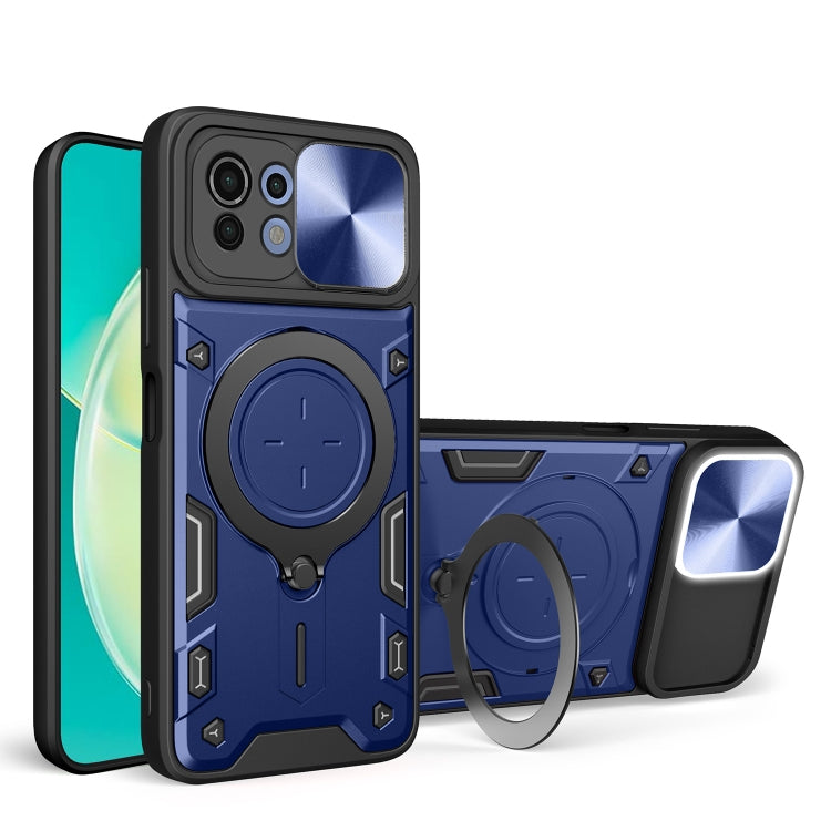 For Xiaomi Mi 11 Lite 4G / 5G CD Texture Sliding Camshield Magnetic Holder Phone Case(Blue) - Xiaomi Cases by PMC TechLife | Online Shopping South Africa | PMC TechLife | Buy Now Pay Later Mobicred