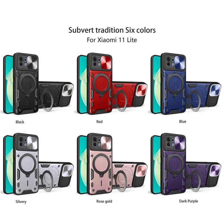 For Xiaomi Mi 11 Lite 4G / 5G CD Texture Sliding Camshield Magnetic Holder Phone Case(Silver) - Xiaomi Cases by PMC TechLife | Online Shopping South Africa | PMC TechLife | Buy Now Pay Later Mobicred