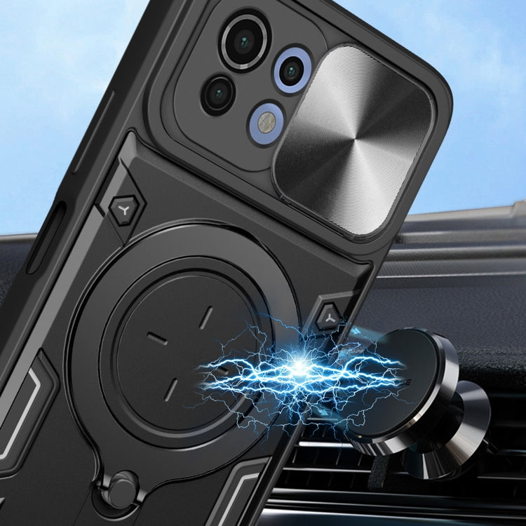 For Xiaomi Mi 11 Lite 4G / 5G CD Texture Sliding Camshield Magnetic Holder Phone Case(Silver) - Xiaomi Cases by PMC TechLife | Online Shopping South Africa | PMC TechLife | Buy Now Pay Later Mobicred