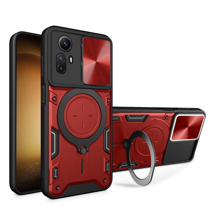 For Xiaomi Redmi Note 12S 4G CD Texture Sliding Camshield Magnetic Holder Phone Case(Red) - Xiaomi Cases by PMC TechLife | Online Shopping South Africa | PMC TechLife | Buy Now Pay Later Mobicred