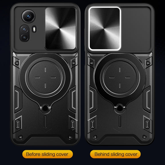 For Xiaomi Redmi Note 12S 4G CD Texture Sliding Camshield Magnetic Holder Phone Case(Blue)