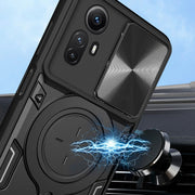 For Xiaomi Redmi Note 12S 4G CD Texture Sliding Camshield Magnetic Holder Phone Case(Silver)