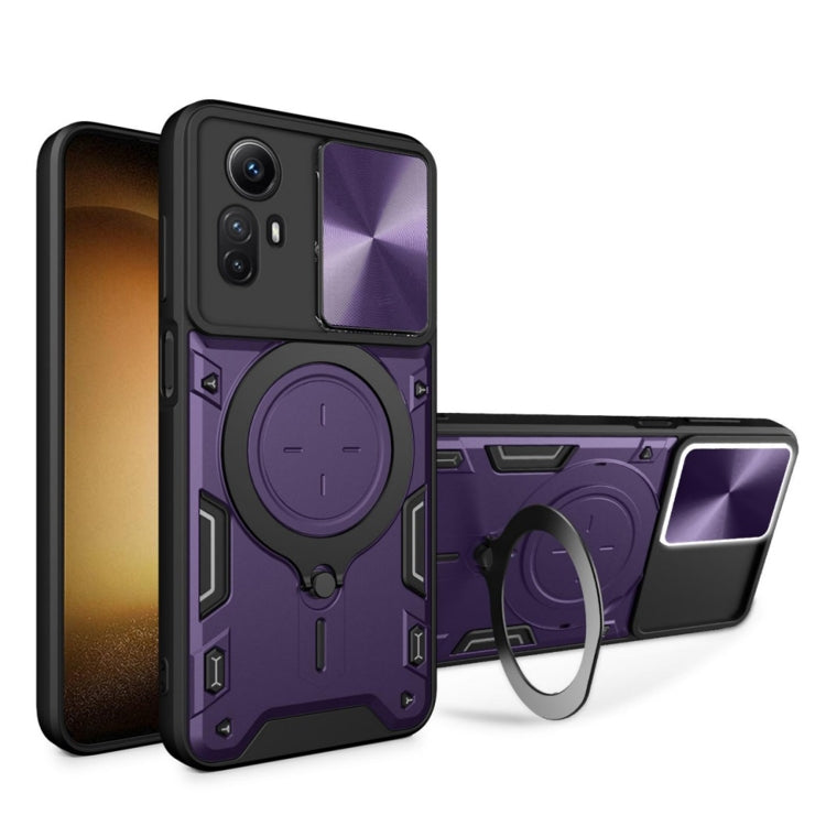For Xiaomi Redmi Note 12S 4G CD Texture Sliding Camshield Magnetic Holder Phone Case(Purple) - Xiaomi Cases by PMC TechLife | Online Shopping South Africa | PMC TechLife | Buy Now Pay Later Mobicred