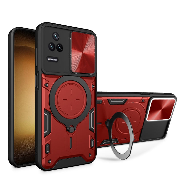 For Xiaomi Redmi K40S / Poco F4 CD Texture Sliding Camshield Magnetic Holder Phone Case(Red) - free shipping - PMC TechLife - Order now!