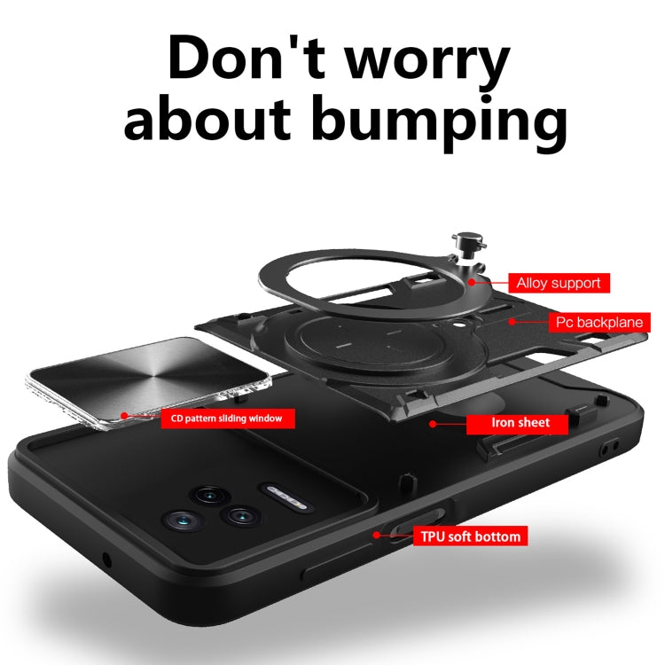 For Xiaomi Redmi K40S / Poco F4 CD Texture Sliding Camshield Magnetic Holder Phone Case(Red) - free shipping - PMC TechLife - Order now!