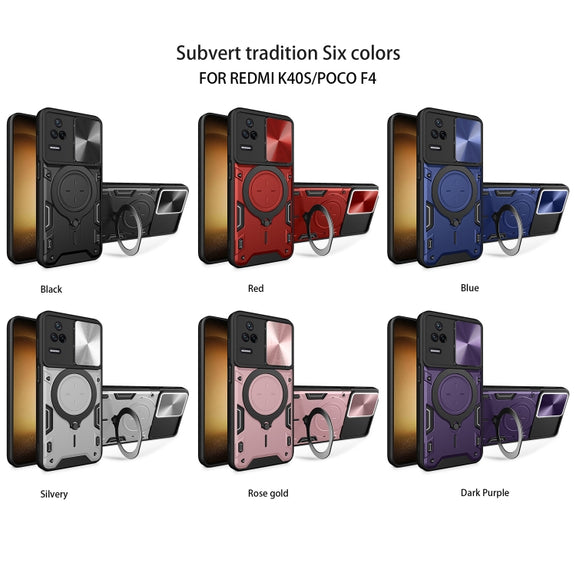 For Xiaomi Redmi K40S / Poco F4 CD Texture Sliding Camshield Magnetic Holder Phone Case(Purple)