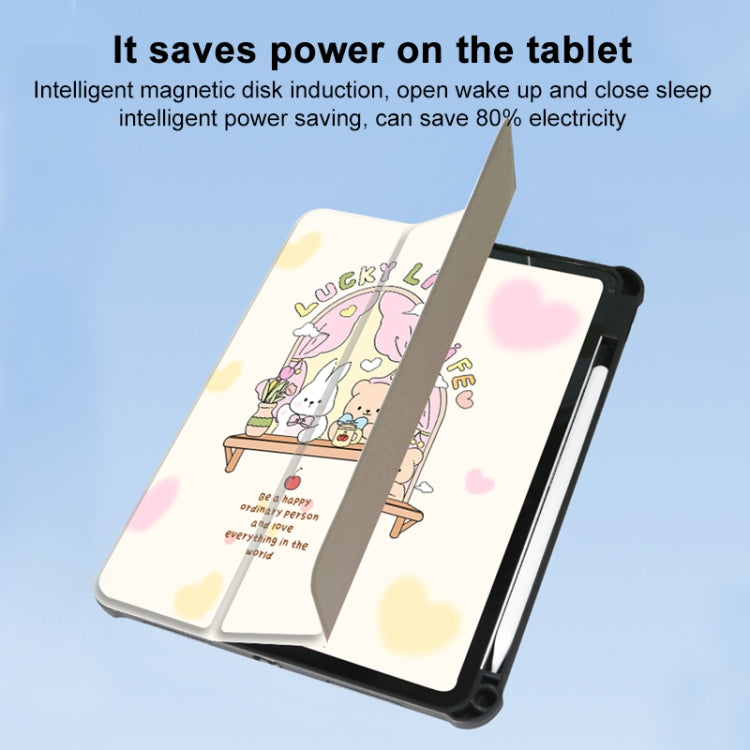 For iPad Air 11 2024 / iPad Pro 11 3-Fold 360 Rotation Painted Leather Smart Tablet Case(Bear Bunny) - iPad Pro 11 (2022/2021) Cases by PMC TechLife | Online Shopping South Africa | PMC TechLife | Buy Now Pay Later Mobicred