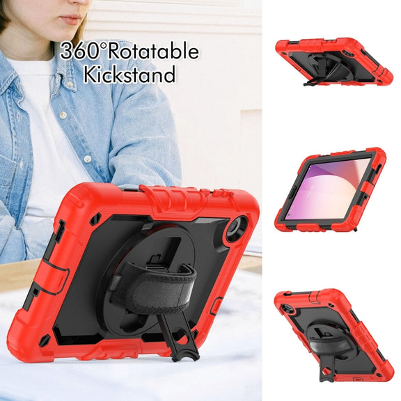 For Lenovo Tab M8 4th Gen Silicone Hybrid PC Tablet Case with Shoulder Strap(Red)