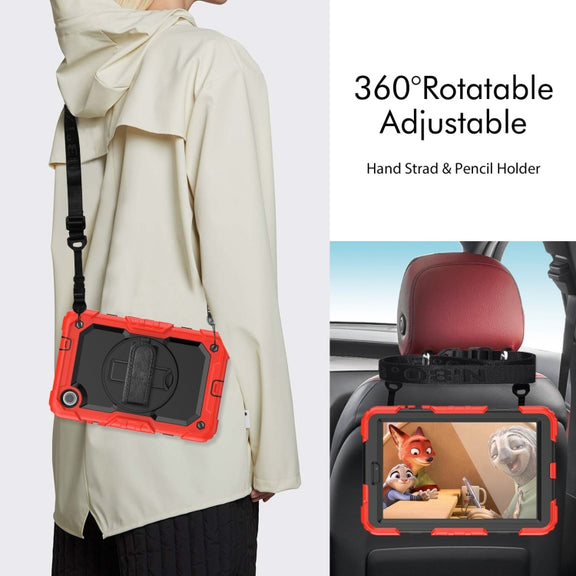 For Lenovo Tab M8 4th Gen Silicone Hybrid PC Tablet Case with Shoulder Strap(Red)
