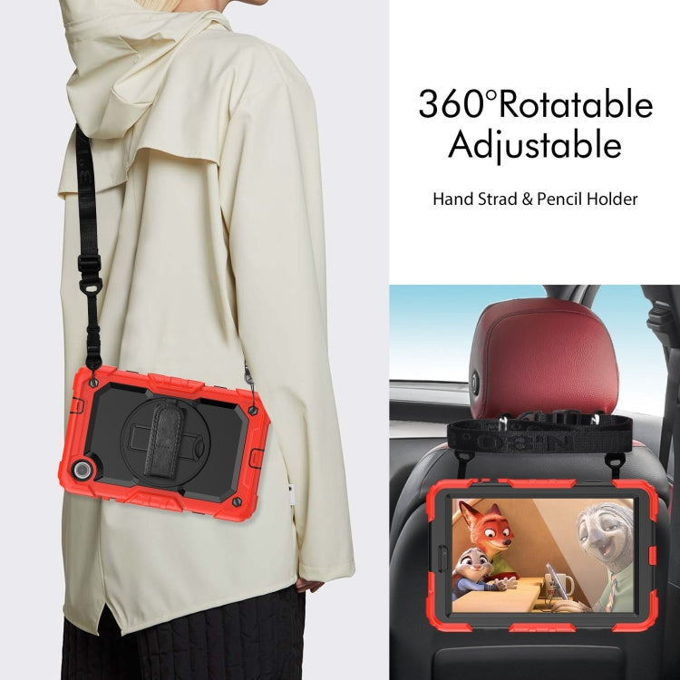 For Lenovo Tab M8 4th Gen Silicone Hybrid PC Tablet Case with Shoulder Strap(Red)