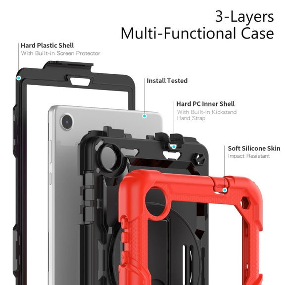 For Lenovo Tab M8 4th Gen Silicone Hybrid PC Tablet Case with Shoulder Strap(Red)
