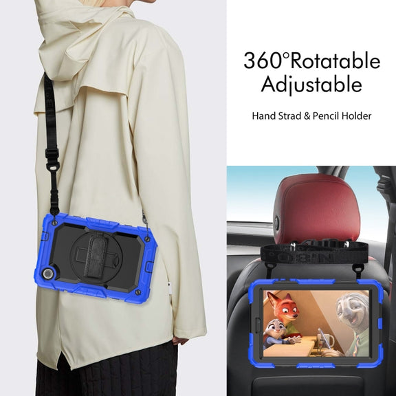 For Lenovo Tab M8 4th Gen Silicone Hybrid PC Tablet Case with Shoulder Strap(Blue)