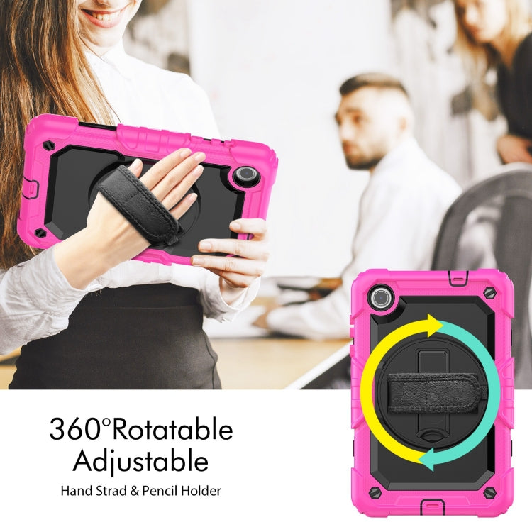 For Lenovo Tab M8 4th Gen Silicone Hybrid PC Tablet Case with Shoulder Strap(Rose Red)