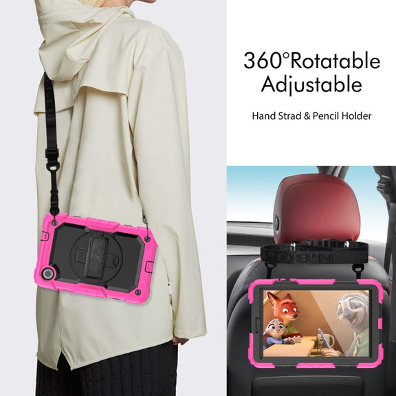 For Lenovo Tab M8 4th Gen Silicone Hybrid PC Tablet Case with Shoulder Strap(Rose Red)