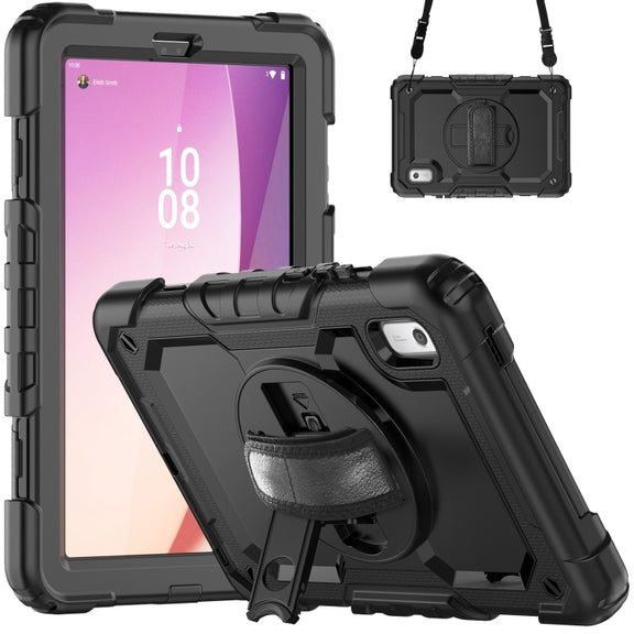 For Lenovo Tab M9 Silicone Hybrid PC Tablet Case with Shoulder Strap(Black)