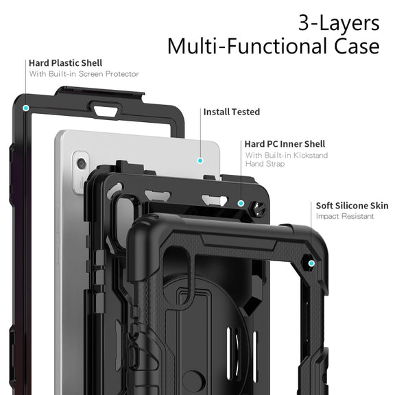 For Lenovo Tab M9 Silicone Hybrid PC Tablet Case with Shoulder Strap(Black)