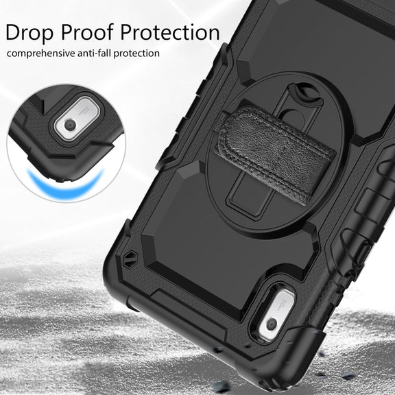 For Lenovo Tab M9 Silicone Hybrid PC Tablet Case with Shoulder Strap(Black)