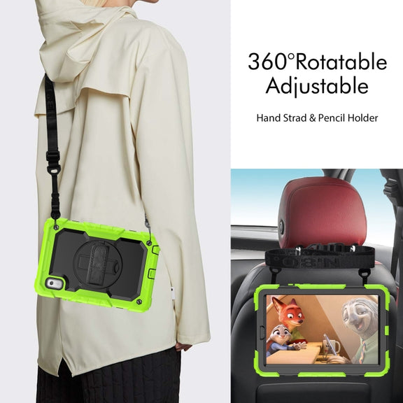 For Lenovo Tab M9 Silicone Hybrid PC Tablet Case with Shoulder Strap(Yellow Green)