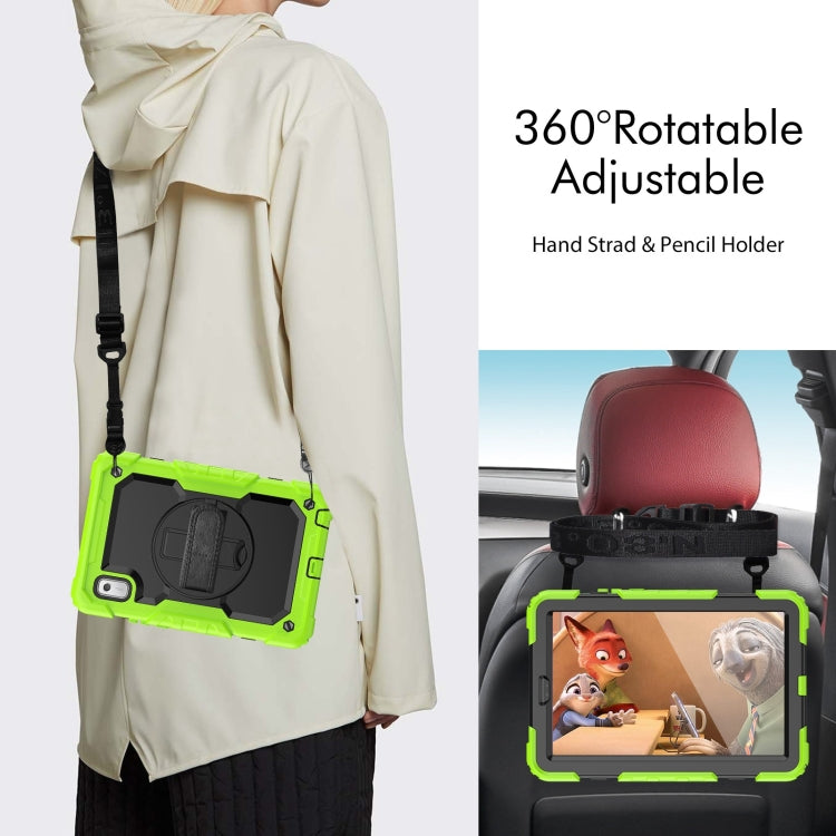 For Lenovo Tab M9 Silicone Hybrid PC Tablet Case with Shoulder Strap(Yellow Green)