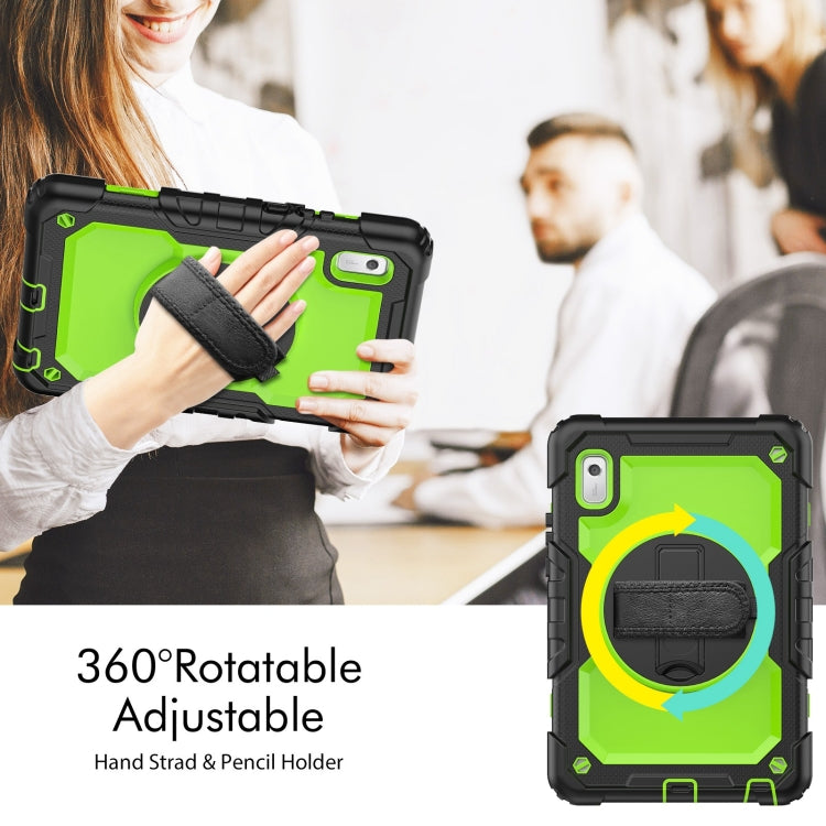 For Lenovo Tab M9 Silicone Hybrid PC Tablet Case with Shoulder Strap(Yellow Green PC)
