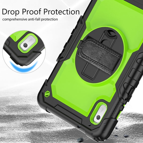 For Lenovo Tab M9 Silicone Hybrid PC Tablet Case with Shoulder Strap(Yellow Green PC)
