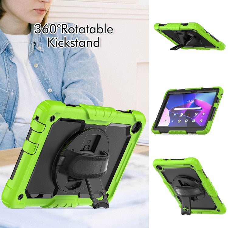 For Lenovo Tab M10 10.1 Gen 3rd Silicone Hybrid PC Tablet Case with Shoulder Strap(Yellow Green)