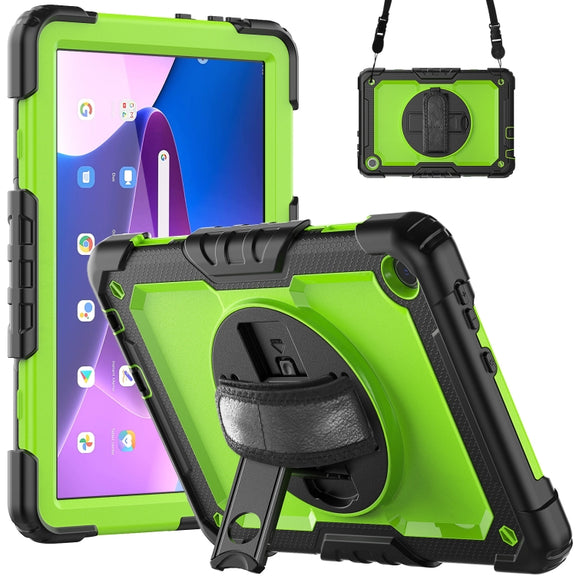 For Lenovo Tab M10 10.1 Gen 3rd Silicone Hybrid PC Tablet Case with Shoulder Strap(Yellow Green PC)