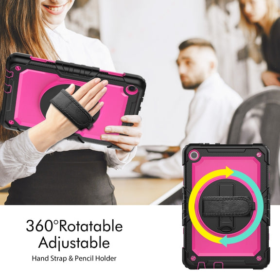 For Lenovo Tab M10 10.1 Gen 3rd Silicone Hybrid PC Tablet Case with Shoulder Strap(Rose Red PC)